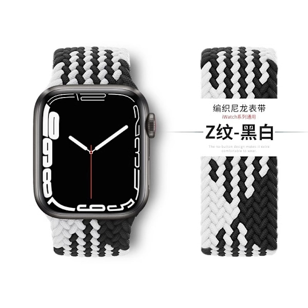Urrem til Apple Watch iWatch 42/44/45/49mmXS kode Z mønster sort og hvid