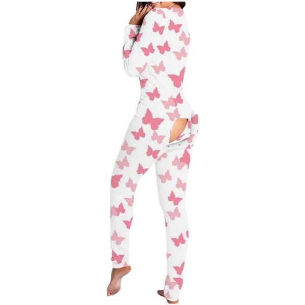 Sexet Print Dame Onesies Sleep Jumpsuit Langærmet Dyb V-Hals Bodycon Pyjamas Jumpsuit Rompers Nattøj 01 L