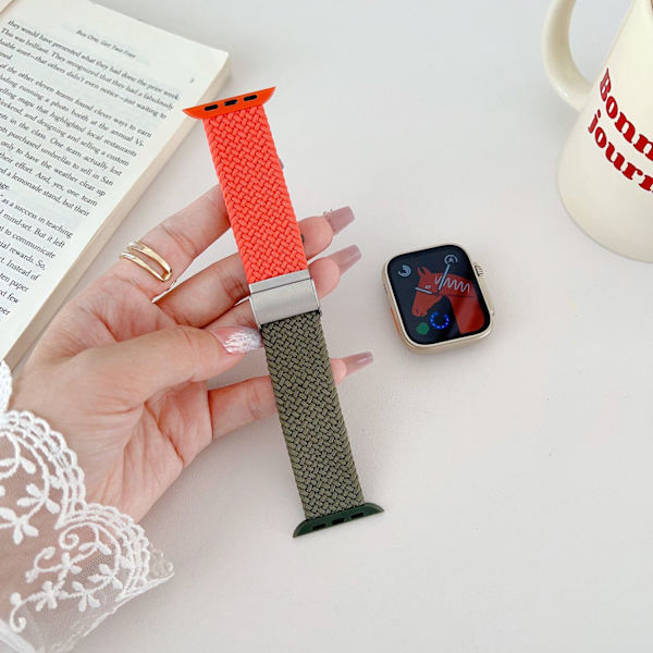 Kellon ranneke Apple Watch iWatch 38/40/41/ 10. sukupolvi 42mm yleismallinen kirkkaan oranssi ja oliivinvihreä