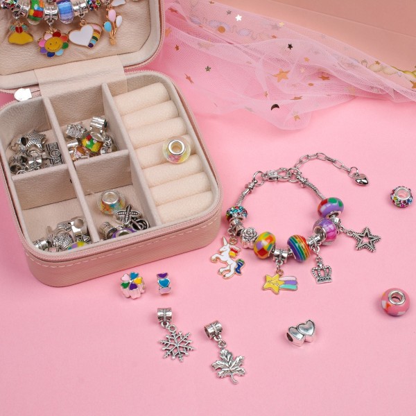 Børns Pædagogiske Håndlavede DIY Perlearmbåndssæt Kreativt Smykkearmbåndssæt Gaveæske Blue jewelry box 66PCs