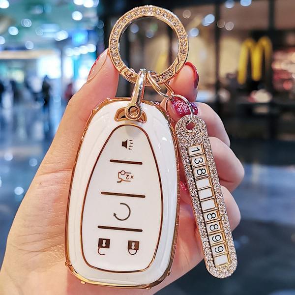 Nyt TPU Bil Nøgle Etui Cover Til Chevrolet 2017-2019 Chevy Malibu Camaro Cruze Traverse Sonic Volt Bolt Equinox 3/4/5 Knapper Nøgle Gray Keychain C 4 Buttons