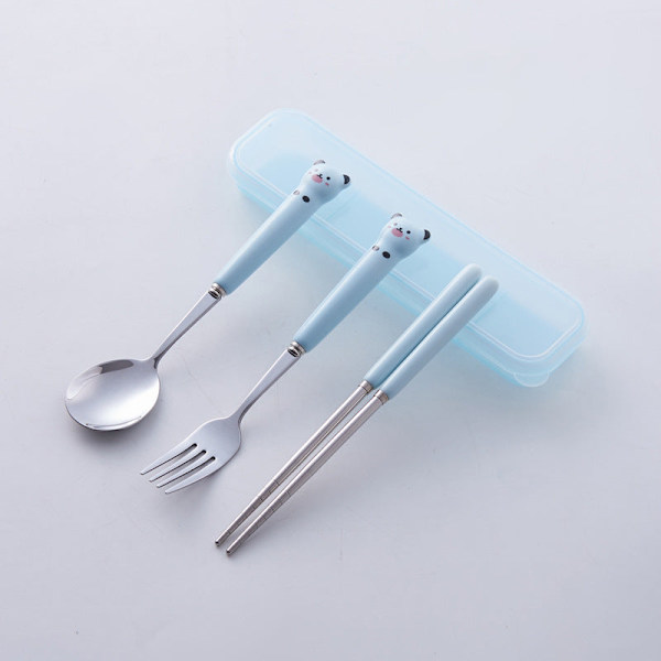Servise Students Oppbevaringsboks Reisesett Barnas Rustfritt Stål Gaffel Skje og Spisepinner Sett Matcha Spoon chopsticks two-piece set