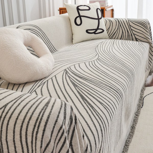 Universal dobbeltsidet chenille nordisk skridsikker fuldt dækket universal sofabetræk Coffee color line cover cloth 180*180