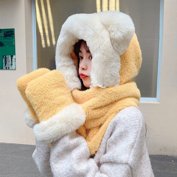 Ermekappe Utendørs Hold Varm Søte Hansker Skjerf Lue Dame Ett-delt Tredelt Dress Beige Average size