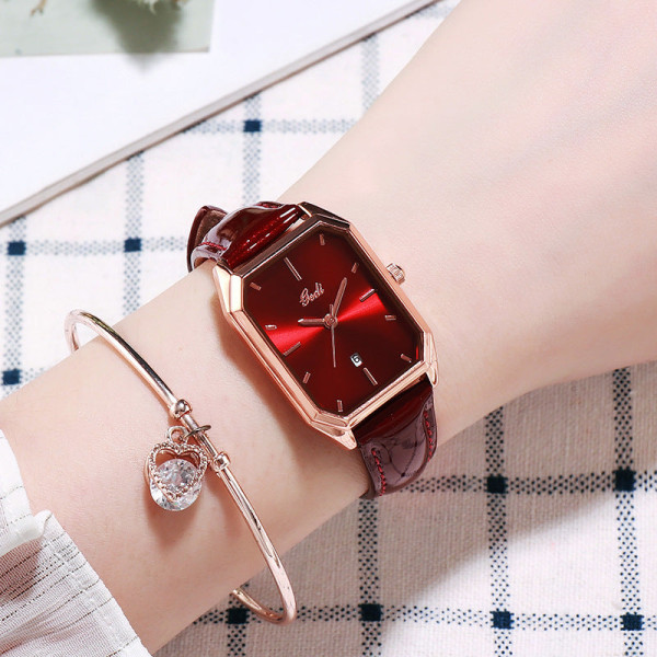 Dameur Trendy Simpel Casual Bælte Kalender Dame Quartz Vandtæt Ur Cherry blossom powder