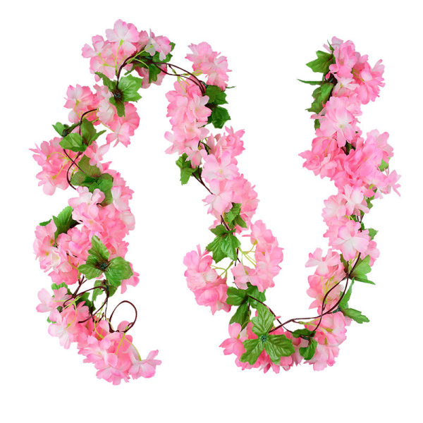 2,3 m blomsterkrans konstgjord blomsnöre med löv Siden Sakura körsbärsblommor murgröna vinstockar för hemträdgård bröllop valvbågedekor B03 pink vine