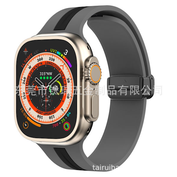 Kellon ranneke Apple Watch iWatch 42/44/45/49mm harmaa ja musta musta solki