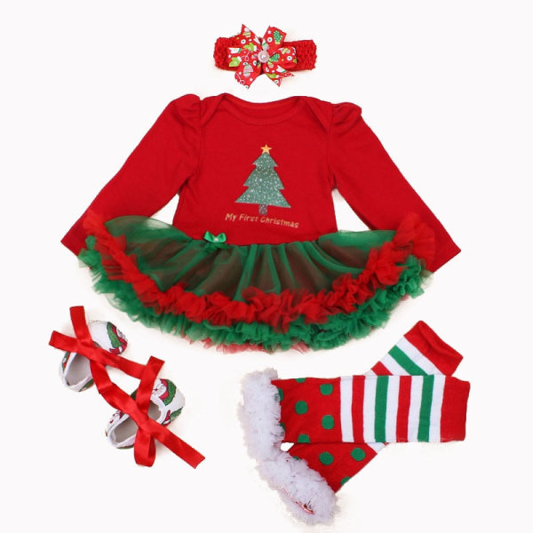 Pitkähihainen jouluvauvan vaatesetti syksy pitsikoristeella, romper-haalari, pääpanta, 4 osaa, ropa bebe jouluinen cosplay-asu as photo