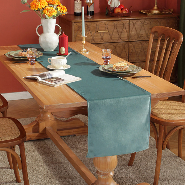 Velour Bordløber Enkel Ensfarvet Bordløber Bryllupsfest Spisebordsdekorationer Lang Duge Light luxury Green 33*180cm