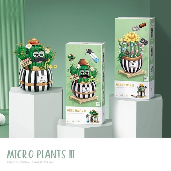 Kreativa Roliga Kaktus Byggklossar Gör-det-själv Simulering Suckulent Krukväxt Grön Växt Blomma 3D Modell Mini Tegel Barnleksak Present 1670 No box