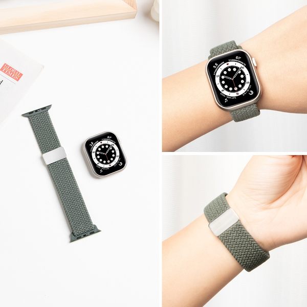 Klockarmband för Apple Watch iWatch för 42-44-45-49mm mörk olivgrön metall starkt magnetiskt spänne