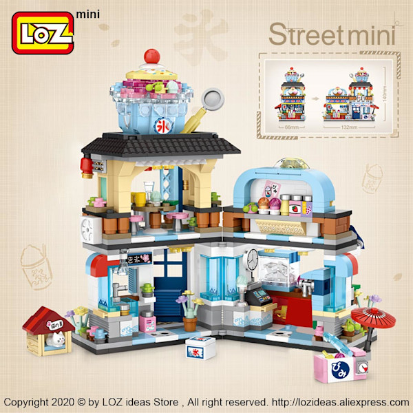 LOZ Mini Byggeklosser Japansk Mini Gateutsikt sammenleggbar matgate blekksprutgrill isbutikk monterings byggekloss leker 1218  With Box