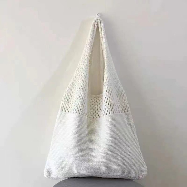 Naisten design-neulekäsilaukut, suuri tilavuus, naisten shopper-laukut, kesän rantakassi, isot käsilaukut, rennot ontot kudotut olkalaukut White