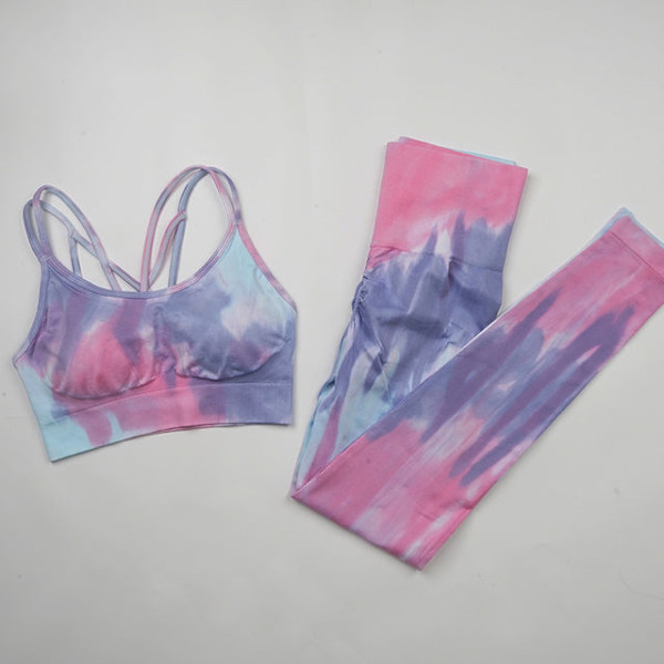 Yoga Sett Treningsstudio Fitness Sportsklær Høy Midje Atletiske Leggings Sports Trenings BH Drakter BraPantsBlue L