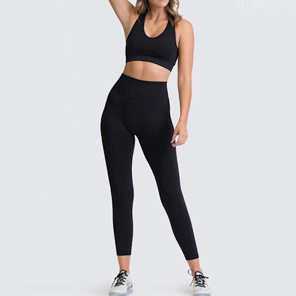 Joogasetit Naisten Leggingsit + Rintaliivit Nainen Kuntosalivaatteet Urheilupuvut 01Black Set M