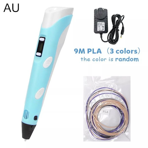 3D-utskriftspenna DIY Ritpenna med LCD-display 3D-penna med 20 färger 100 meter PLA-filament Julklapp Födelsedagspresent till barn Bule--9M PLA