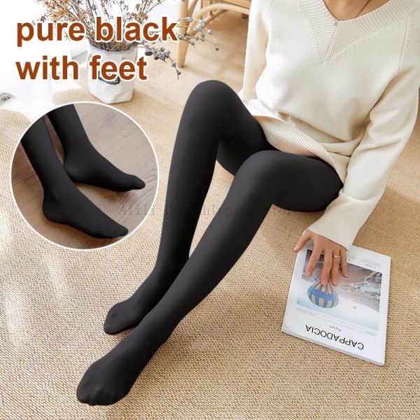 Fodrade Tights Hudfärg Effekt Dam Vinter Genomskinliga Strumpbyxor Termiska Fleece Tights för Dam Plysch Strumpor Byxor Varma Leggings gray translucent 300g Thicken(Winter)