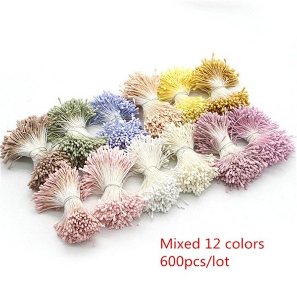 Håndværk 144/420/600/1000 stk./parti Blomster Støvdragere 2 mm DIY Kunstige Blomster Krans til Bryllupsfest Hjemmeindretning D0401 Mixed color 2 600pcs
