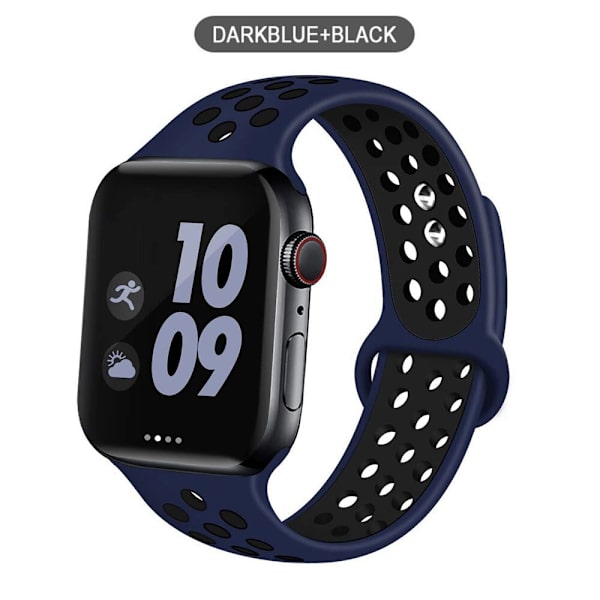 Silikonarmband för Apple Watch band 44mm 40mm 38mm 42mm Andningsbart handleds Sportbälte armband iWatch serie 5 4 3 2 SE 6 klockarmband Darkblue Black 38MM or 40MM-S M