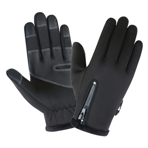 Herr- och damhandskar, höst och vinter, varma pekskärmshandskar, Vindtäta, varma utomhus bergsklättring, skidåkning, cykling, dragkedja Waterproof four generation Black L