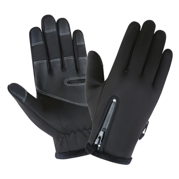 Varme berøringsskjermhansker for menn og kvinner, høst og vinter, vindtette, varme utendørs klatre-, ski-, sykkel- og glidelåshansker Waterproof four generation Black L