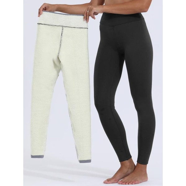 Dambyxor Varm vinter Tjock sammetslegging Svarta leggings med hög midja Kompression Tjocka lammullsbyxor Kallbeständiga byxor Black XL