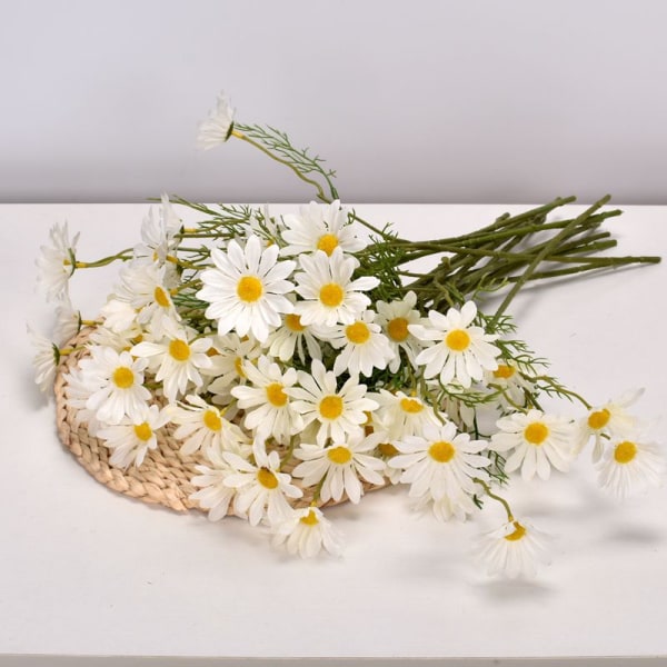 5 Hoder Hvit Tusenfryd Kunstige Blomster Lang Gren Bukett for Hjem Bryllup Hage Dekor DIY Brude Silke Falsk Blomst Orange
