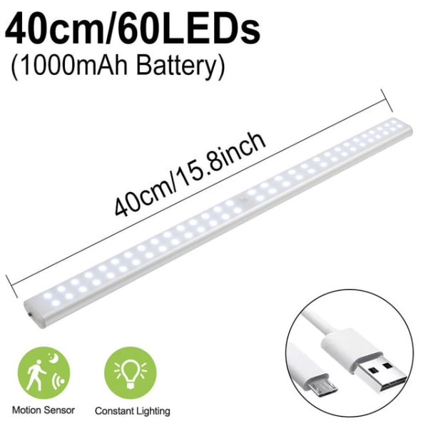 Rörelsesensor Nattlampa Dimbar Skåplampa LED Under Skåplampa för Garderob Trappor Kök 19cm 24LED White
