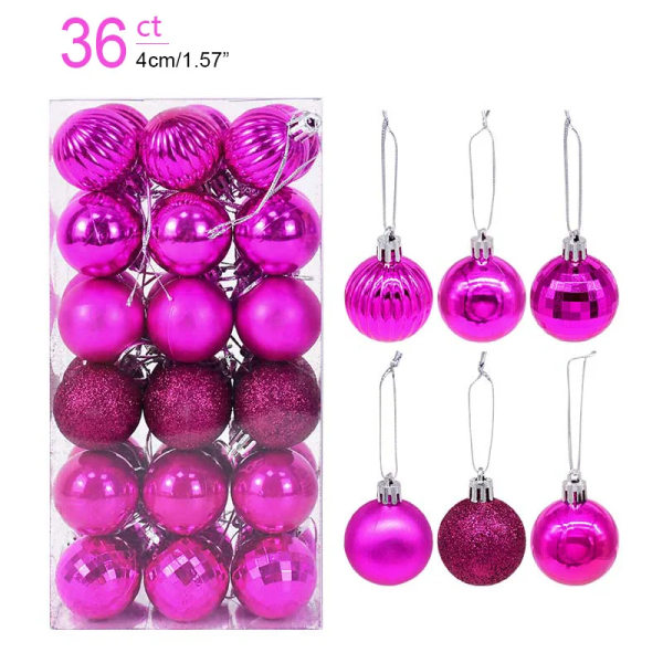 1 box Julkulor Julgransprydnader Boll Xmas Hängande trädhängen Hem Festdekor 2023 Nyårspresent Noel Navidad 36pcs rose red as picture