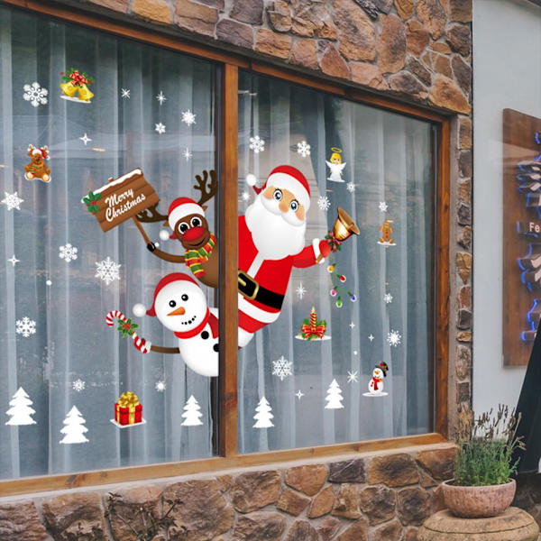 Jul Väggdekaler Fönster Festival Dekaler Jultomten Snögubbe Juldekorationer för Hem Ornament Jul Nyår Window Sticker 5