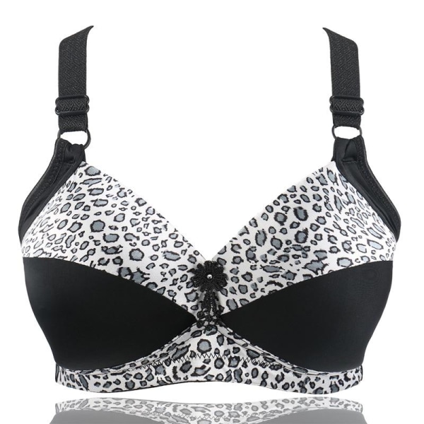 Dam Plus Size BH Leopardtryck Trådlösa BH:ar Justerbar Behå Tunn Kupa Underkläder Beige 46D