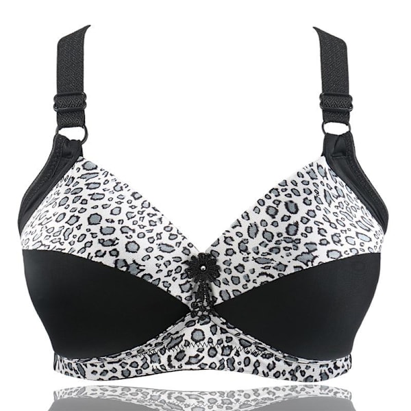 Dame Plus Size BH Leopard Print Trådløse BH'er Justerbar BH Tynd Kop Undertøj Black 42E
