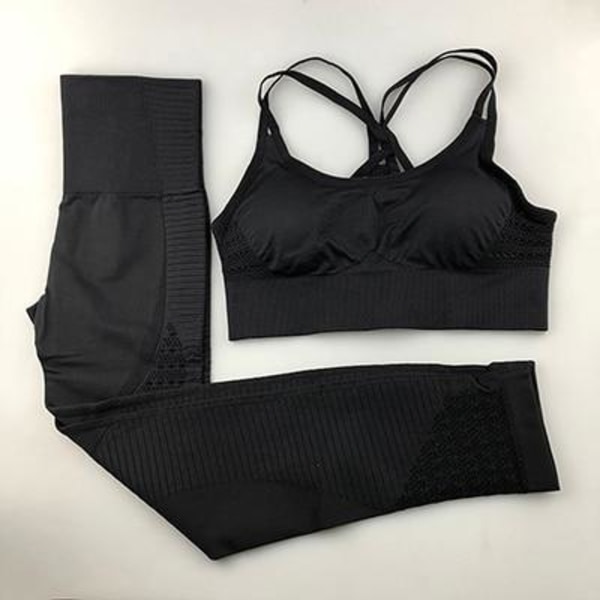 Yoga Set Dam Träningskläder Sportkläder Leggings Vadderad Push-up BH army green M