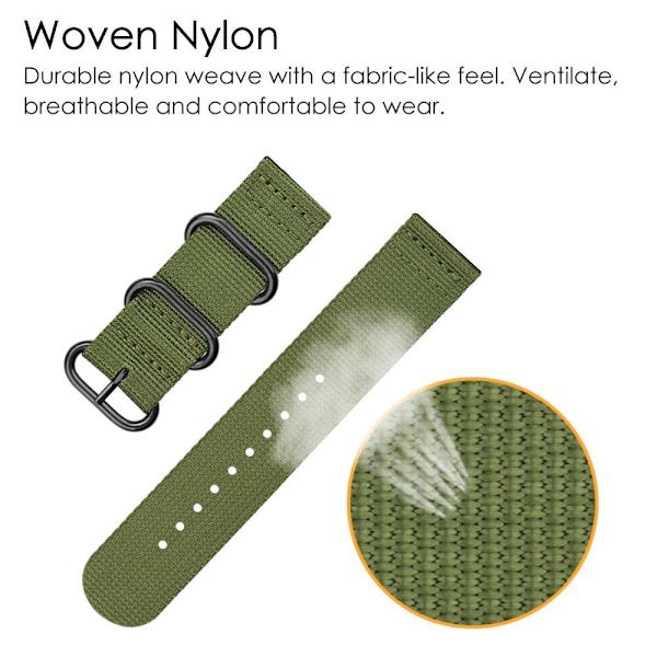 Snabbfäste Klockarmband för Män Kvinnor Premium Nylon NATO Klockarmband med Svart Rostfritt Spänne -18mm, 20mm, 22mm, 24mm Army Green 20mm