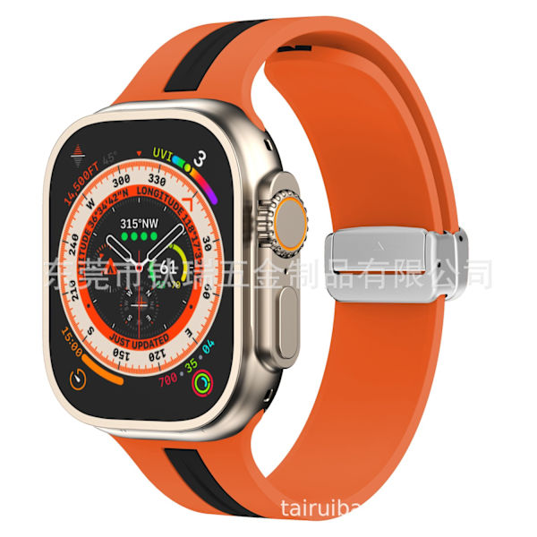 Klockarmband för Apple Watch iWatch 42/44/45/49mm orange och svart silverspänne