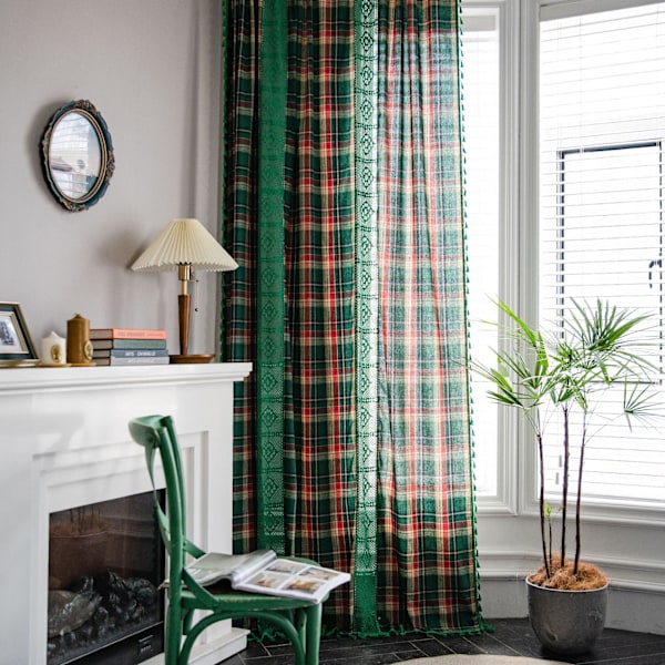 Ternet Syning Gardiner Jul Rød Amerikansk Gardiner Red Christmas grid-hook 150*260