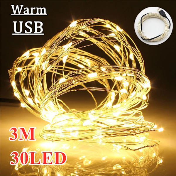 Lett 5V USB 20M Kobbertråd Lampe Bryllupsfest Dekor 200 LED Lyslenke Blue 5M 50LED