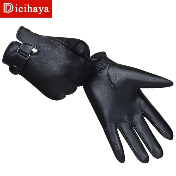 Män äkta fårskinnsläderhandskar Höst Vinter Högkvalitativ varm pekskärm Svarta handskar med full finger 6002 black XL
