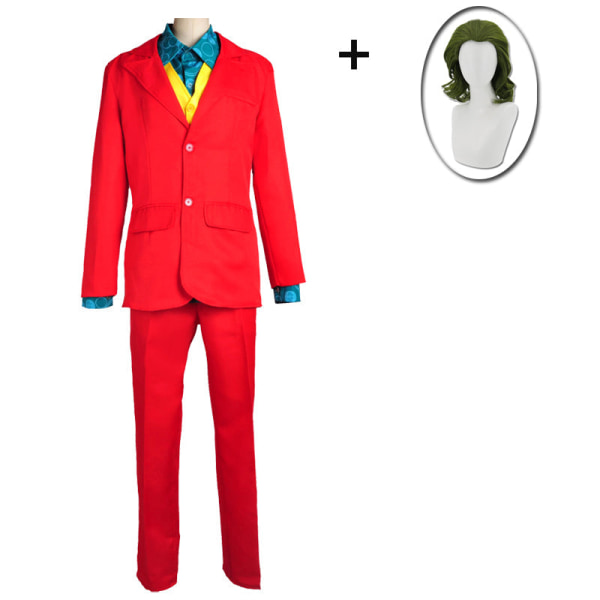 Movie Joker Cosplay Dress Komplett Sett Antrekk Herre Halloween Kostymer The Joker Uniform Rød Dress Halloween Menn Kvinner Antrekk+Maske costume and wig Men-S