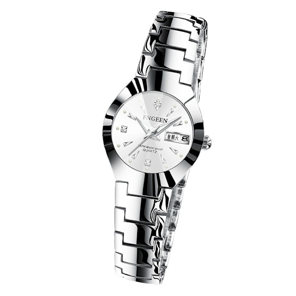 Koreansk Stil Enkel Mode Volframstål Färg Damklocka Studentklocka Herrklocka Damklocka Par Vattentät Ultratunn Herr Quartz Klocka [Women's] white steel-black surface