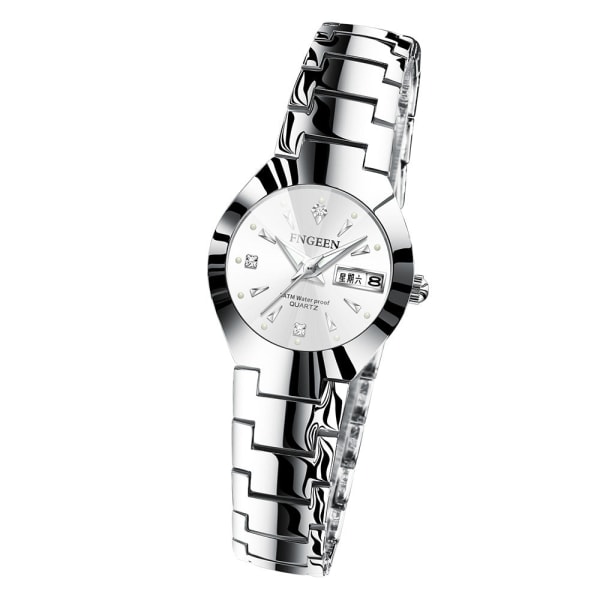 Koreansk stil Enkelt mode Tungsten stålfärg Dam Watch Herr Watch Par Vattentät Ultratunn Herr Quartz Watch Watch [Women's] black steel-black surface