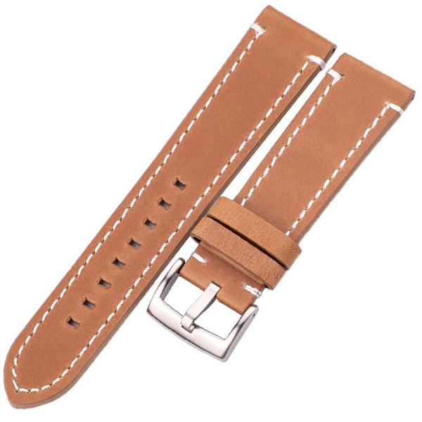 Äkta Läder Klockarmband 18mm 20mm 22mm 24mm Svart Mörkbrun Dam Herr Klockarmbandsrem med Spänne Brown silver clasp 18mm