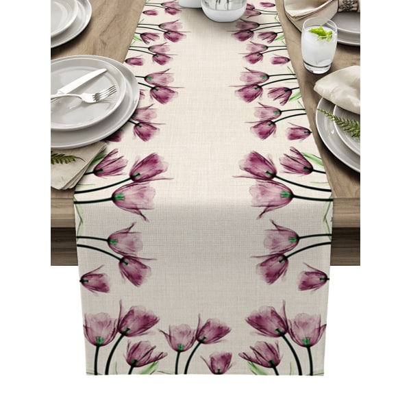 Blå Tulpan Bordslöpare för Matbord Köksinredning Fläckresistent Matbordsduk Rektangulär Bordslöpare 150-33cm 59-13inch 05