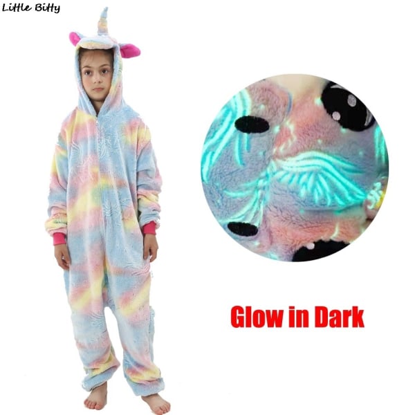 Teens Girls Unicorn Pyjamas 4 6 8 10 12 Years Kids Kigurumi Pyjamas Glow in the Dark Unicorn Onesie Kigurumi Kids LA72 4T Height 85-104cm