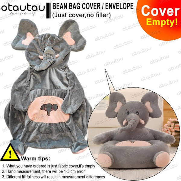 Barn Tecknad Sofföverdrag Sittsäck Stol Söt Puff Ottoman Fåtölj Soffa Mjuk Sammet Golvsits Puff Futon Barnmöbler Gåva grey elephant