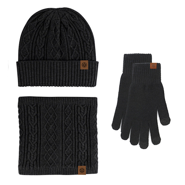 Handskar Mössa Halsduk Tredelat Set Pekskärm plus Sammet Varm Yllemössa Tredelat Set Wine red three-piece set