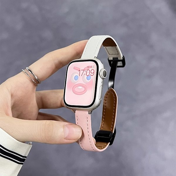 Klockarmband för Apple Watch iWatch för SE2/6/5/4 40mm läderarmband vikbart magnetspänne - benvitt och rosa