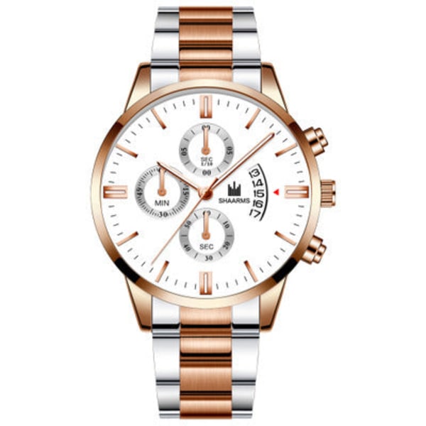 Herre Casual Enkel Skala Business Kalender Stålklokke Herre Quartz Gold strap