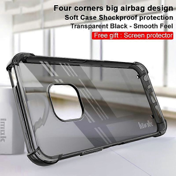 For Nokia XR20 IMAK All-inclusive Støtsikker Airbag TPU-deksel med skjermbeskytter Transparent Black
