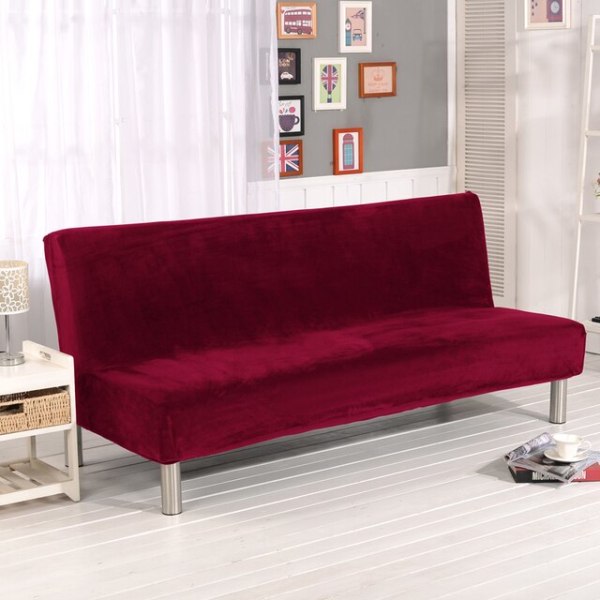Plysjstoff Fold Armløs Sovesofa Trekk Sammenleggbart setetrekk Tykkere trekk Benk Sofabeskyttelse Elastisk Futon Trekk vinter Wine L Size